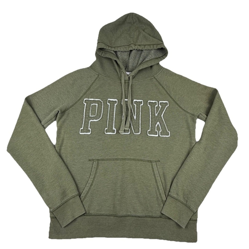 PINK Victoria's Secret Y2K Olive Green Pullover Hoodie Women's Size M
